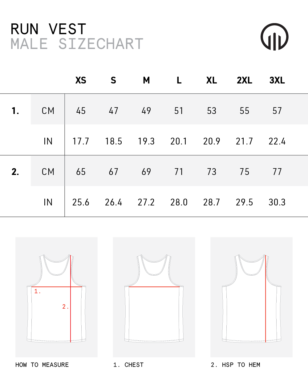 Performance Run Vest Male Sizing (J)