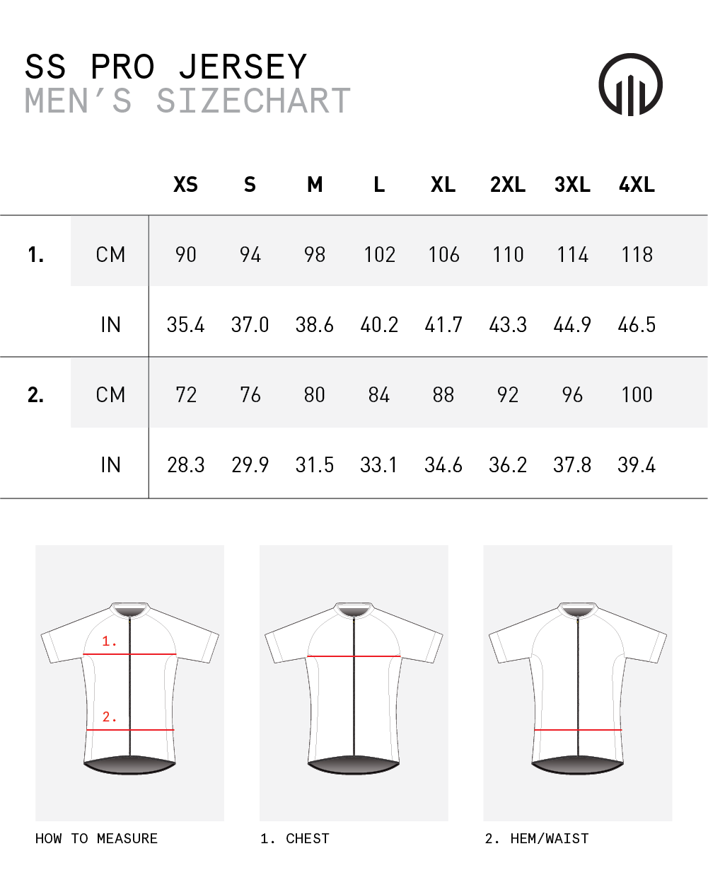 SS Pro Jersey Male Pro-B Sizing