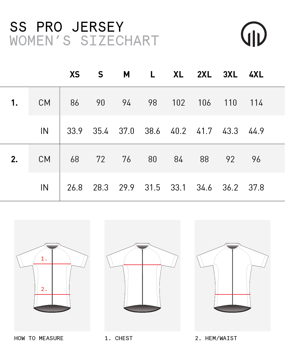 SS Pro Jersey Womens Sizing (Pro-B)